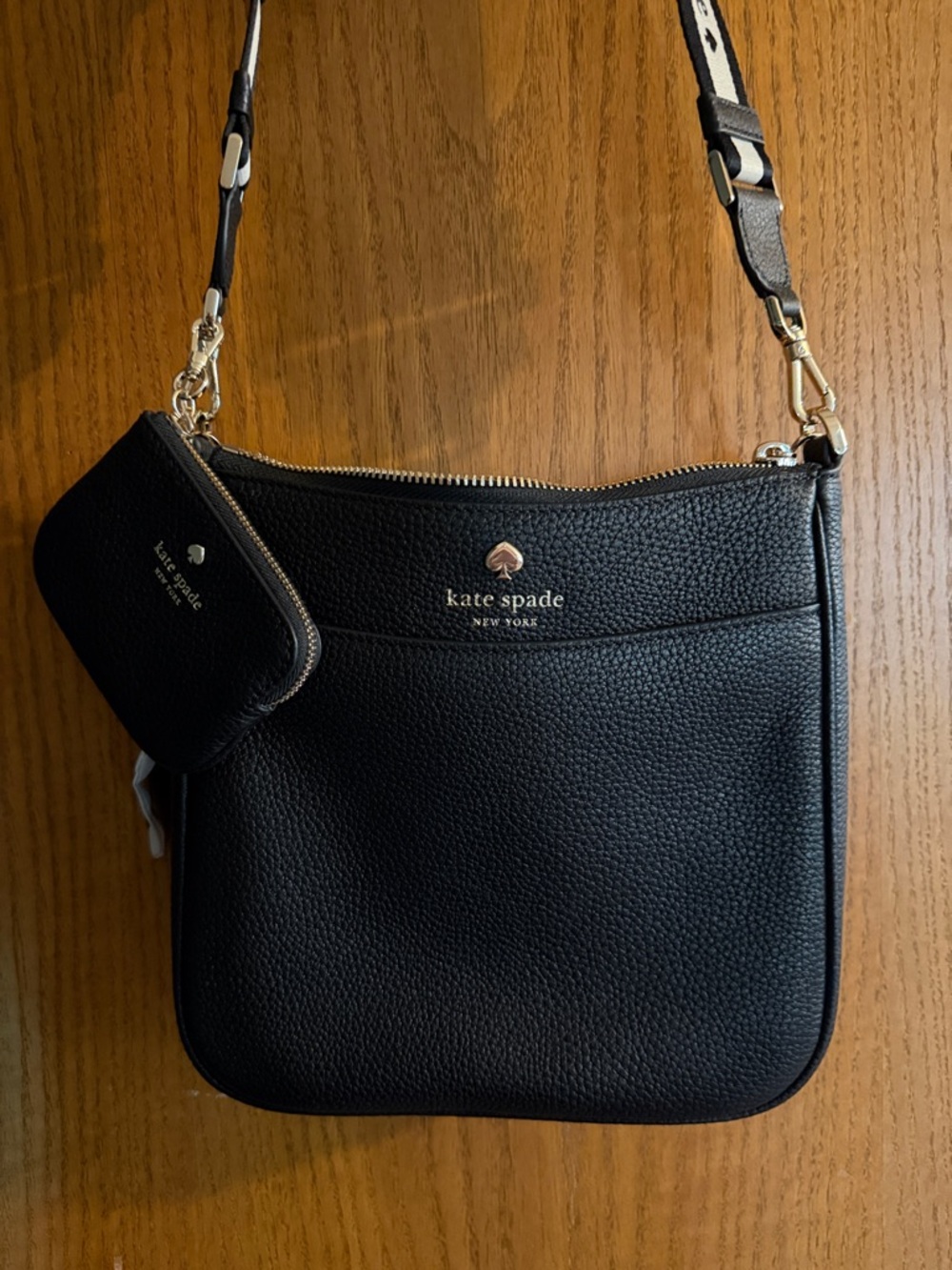 kate spade Black Pebbled Leather Crossbody with Coin Pouch and Strap